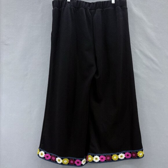 SEE AND BE SEEN Womens Black Textured 2 Piece Wide Leg Crochet Detail Boho SZ 2X - Picture 5 of 16
